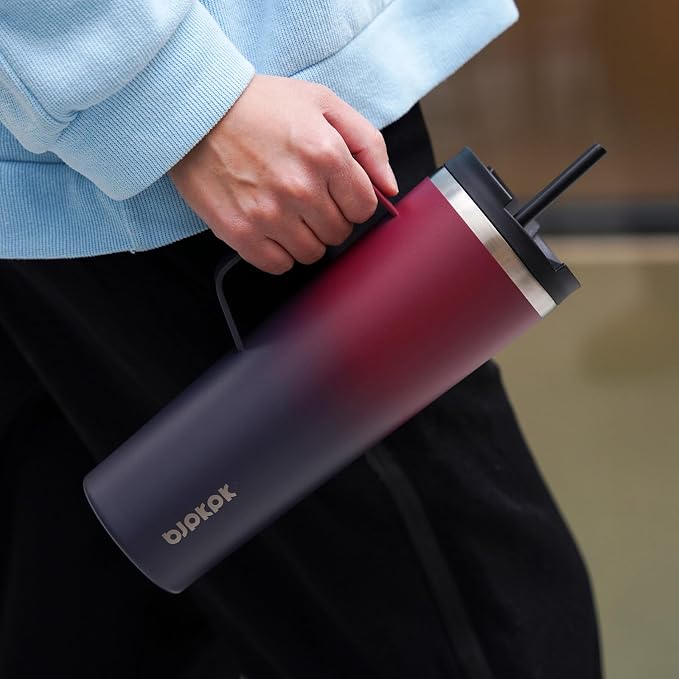 BJPKPK 26oz Insulated Tumbler with Handle, Lid & Straw, Stainless Steel | Double Wall Vacuum Insulated Coffee Travel Mug - Keeps Cold & Hot, BPA Free, Cupholder Fit for Office, Gym & Travel