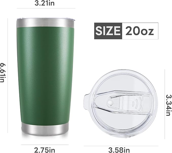 20 oz Tumbler with Lid Stainless Steel Insulated Tumblers Cups Travel Mug | Double Wall Vacuum, Powder Coated, Keep Drinks Cold and Hot, Waterproof Lid, Fit of Car Cup Holders, Dark Green