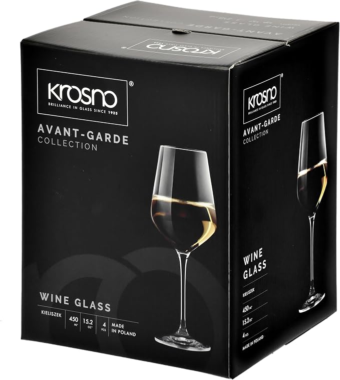 KROSNO White Wine Glasses Set of 4, 13.2 oz, Avant-Garde Collection | Wine Tumbler with Stem, Lead-Free Crystal Glassware, Drinking Glasses, Elegant Cups, Home & Restaurant, Dishwasher Safe