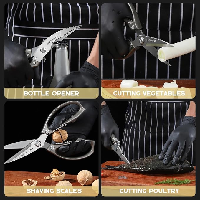 Huusk Kitchen Scissors Set Heavy Duty Spring Loaded All Purpose for Food | 2-Pack, Ergonomic, Come Apart Blades, Stainless Steel, for Spatchcocking Chicken, Fish, Herbs