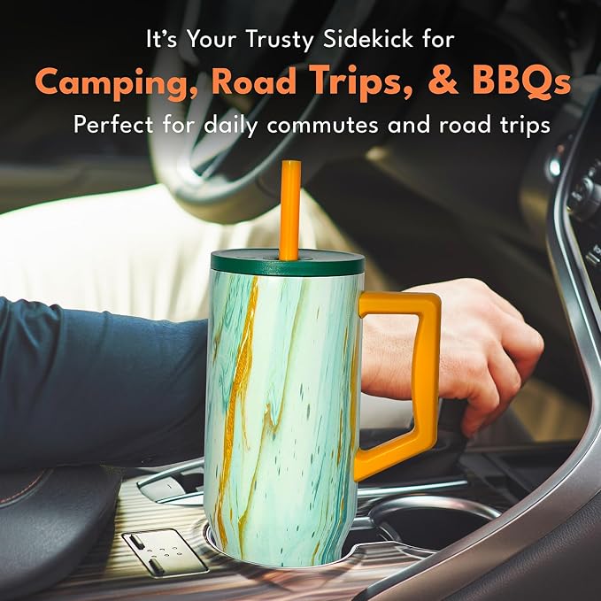 Elemental Spill Proof 40oz Insulated Tumbler with Handle & Straw Travel Mug | Stainless Steel Commuter Travel Coffee Mug for Cold Beverages, Includes 2 Straws & a Spill Proof Lid for Everyday Use