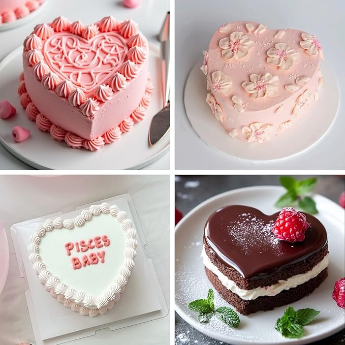 HUAKENER 6 Inch Heart Cake Pan, Non-stick Aluminum Heart Cake Pan | 2 Pack Heart Shaped Cake Pans with 60 Pieces Parchment Paper, Non-stick Cake Baking Pans for Kitchen Birthday Wedding