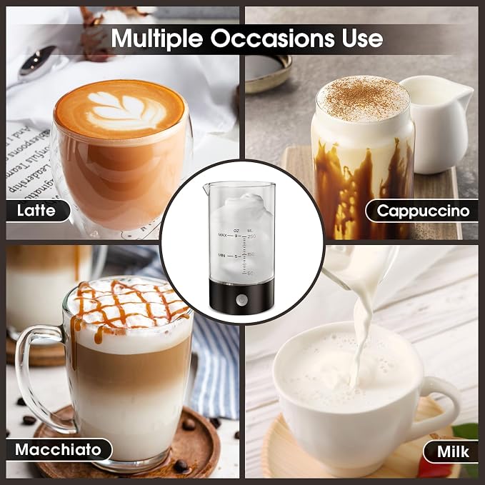 Milk Frother, 9oz Automatic Cold Foam Maker Coffee Fother Handheld-free, Milk Frother Cold Foam for Lattes,Cappuccinos,Macchiato(Black,Main1)