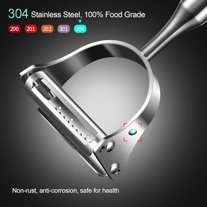 2 in 1 Stainless Steel Julienne Vegetable Peeler | Dual-function: peels and julienne shreds,most ergonomic option, great for those with arthritis or limited grip strength