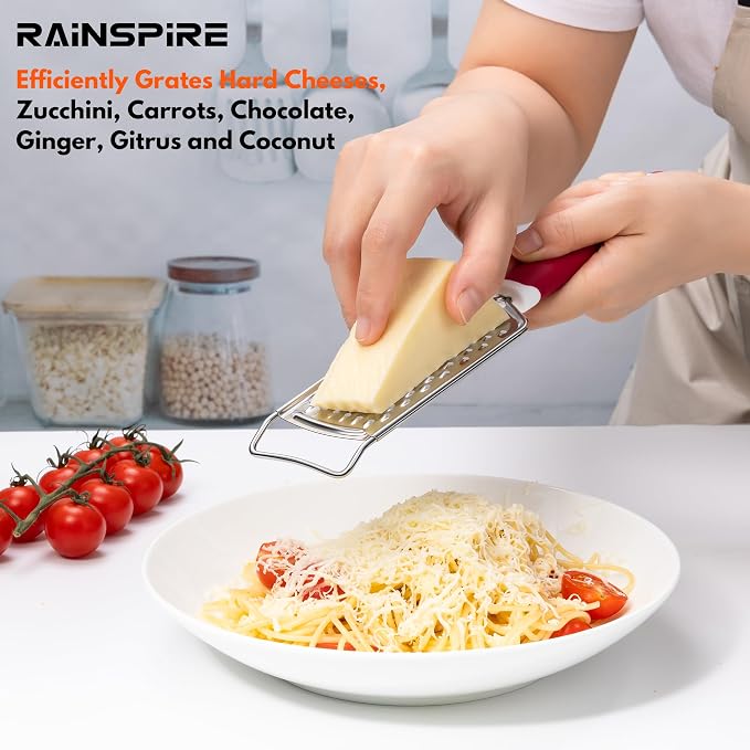 Professional Cheese Graters for Kitchen Stainless Steel Handheld, Metal Lemon Zester Grater With Handle For Cheese, Chocolate, Spices, Kitchen Gadgets Tools, Soft Grip Handle (Red)