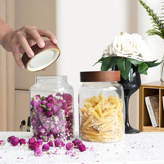 40 oz Glass Jar with Wooden Screw Lid 1200ml Airtight Coffee Sugar Container Clear Food Storage Canisters Bottle for Spice Herb Kitchen Tea Overnight Oats Bar Parfait Snacks (1200ml(40oz)-1 pack)