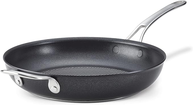 Anolon X Hybrid Nonstick Frying Pan with Helper Handle, 12-Inch | Premium Hybrid Non Stick Skillet, Oven Safe to 500°F, Dishwasher Safe, With Helper Handle, in Dark Gray