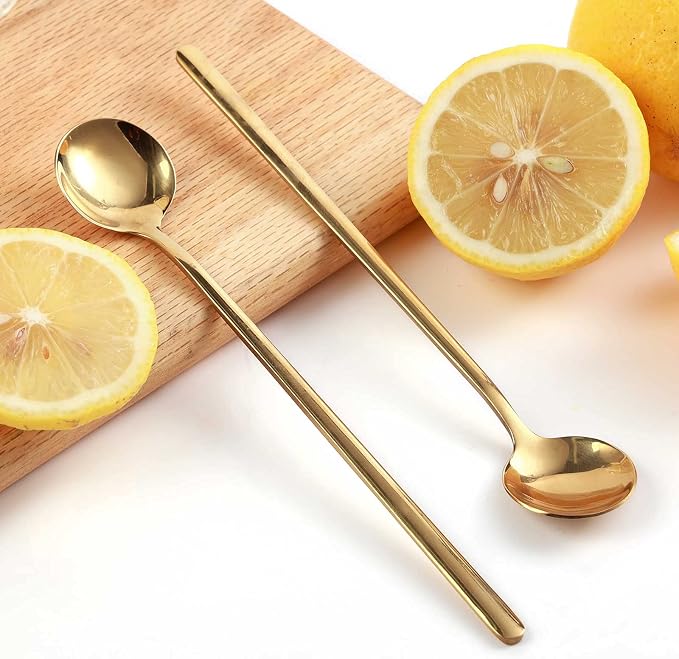 4 PCS 6.7 Inches Coffee Spoons, Stirring Spoons, Tea Spoons Long Handle, Teaspoons, Gold Spoons, Ice Tea Spoons, Long Spoons for Stirring, Espresso Spoons Stainless Steel
