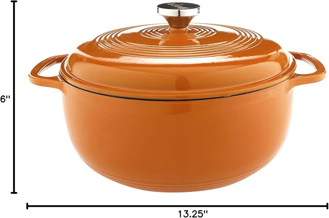Lodge Essential Enamel Cast Iron Dutch Oven 6 Quarts - Perfect for Bread Baking, Braising, Marinating & Slow Cooking, Features Moisture-Sealing Lid & Dual Handles, Kitchen Essentials, Apricot