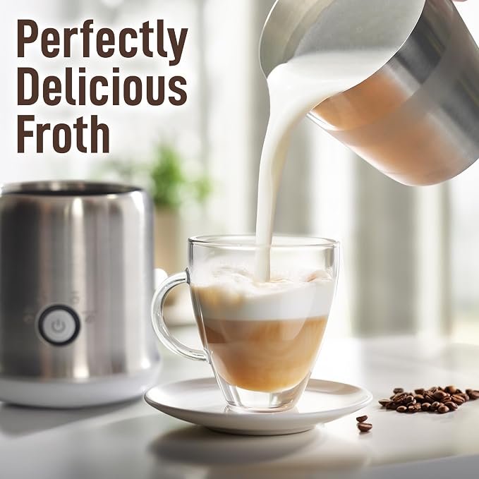 Zulay Electric Hot Chocolate Maker Machine - Powerful, Stainless Steel Hot Chocolate Machine & Hot Cocoa Maker - 4-in-1 Detachable Milk Frother Heater & Cold Foam Maker - Milk Frother Dishwasher Safe