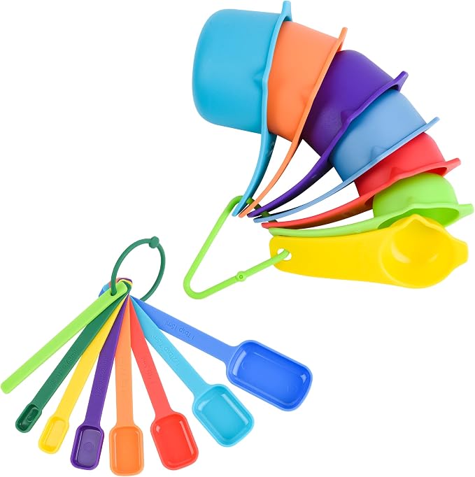 Measuring Cups and Spoons Set, Plastic Measuring Cup Set 15, Mixing Color Dry Measure Cups Spoons, 7 Measuring Cups & 7 Spoons, Kitchen Measure Cup Spoons for Cooking & Baking
