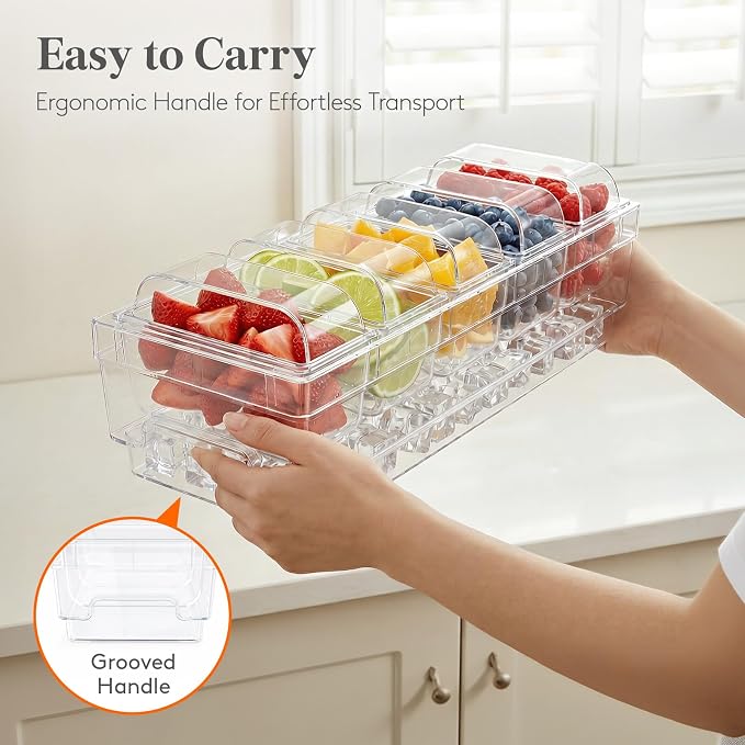 Lifewit Chilled Condiment Container 2Pcs, Individual Lids & Handle Design | Available with Spoons & Tongs, BPA-free Condiment Caddy with 5 Containers, Ice Garnish Tray for Taco, Mimosa & Dirty Soda Bar