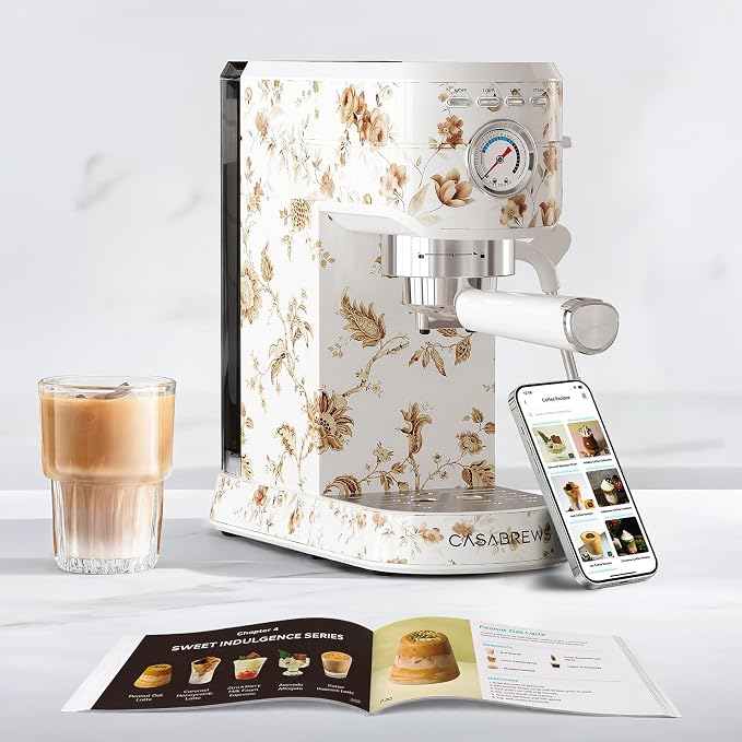 CASABREWS CM5418 Espresso Machine, Espresso Coffee Maker with Milk Frother | Stainless Steel, 20-Bar Pump, Built-in Pressure Gauge, Powerful Steam Wand for Cappuccino Latte for Home, 34oz Water Tank