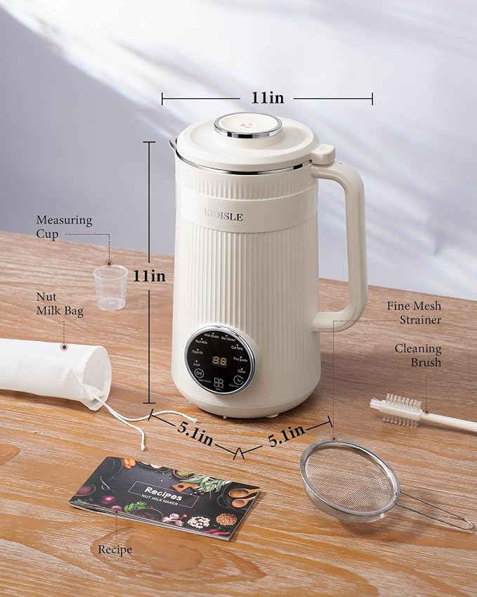 KIDISLE 8 in 1 Nut Milk Maker Machine, 32oz Self-Cleaning Automatic Blender | Almond, Soy, Oat, Coconut, Rice Paste & Juice, No Soaking, 12H Delay Start + Keep Warm, Boil Water, Fresh Homemade