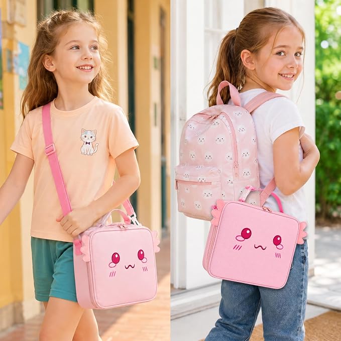 Insulated Axolotl Lunch Bag lonchera for Teen Girl Boy Kid Bento Box Reusable Large Capacity Portable Waterproof Leakproof with Name Tag to School Office Picnic Travel (1PCS Lunch Bag)