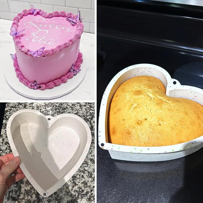 Alimat PluS 8 Inch Heart Shaped Cake Pans Set of 2 with Hanging Hole(White) | Silicone Material