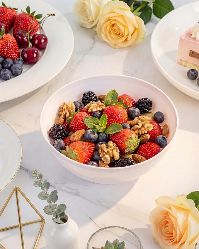 bUCLA 50 Pack White Plastic Serving Bowls - 24oz Disposable Bowls for Salad, Cereal, Dessert, Fruit & Chip - Ideal for Wedding & Party