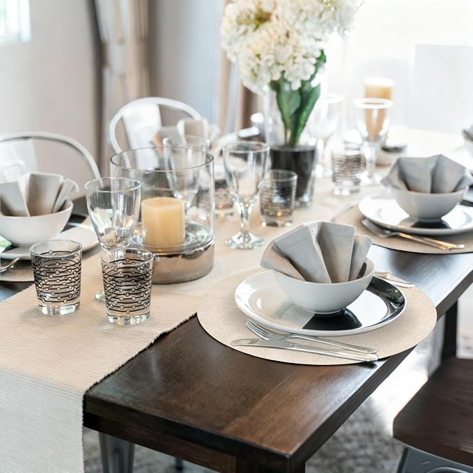 Maxpearl Faux Leather Round Placemats Set of 6, 13.8 inch, Beige | Waterproof, Heat Resistant, Non Slip, Wipe Clean Dining Table Place Mats, Suitable for Indoor & Outdoor Use, Table Settings