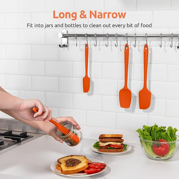 U-Taste Silicone Spatula Set with 600 Degrees Fahrenheit Heat Resistant (Orange) | Food Grade Hot-Proof Seamless Rubber Scraper, Kitchen Flexible Silicon Cooking Utensil Set, Diswasher Safe Baking Supplies