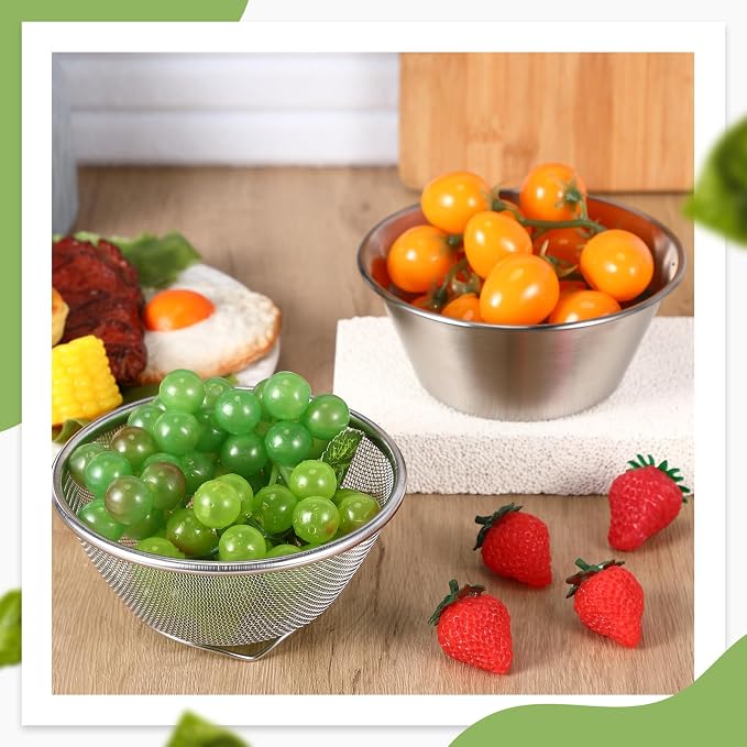 Mini Colander Food Strainer | Fine Mesh Colander with Bowl, 304 Stainless Steel, Strainer for Washing Fruits Vegetables Rice, Kitchen Cooking Prep