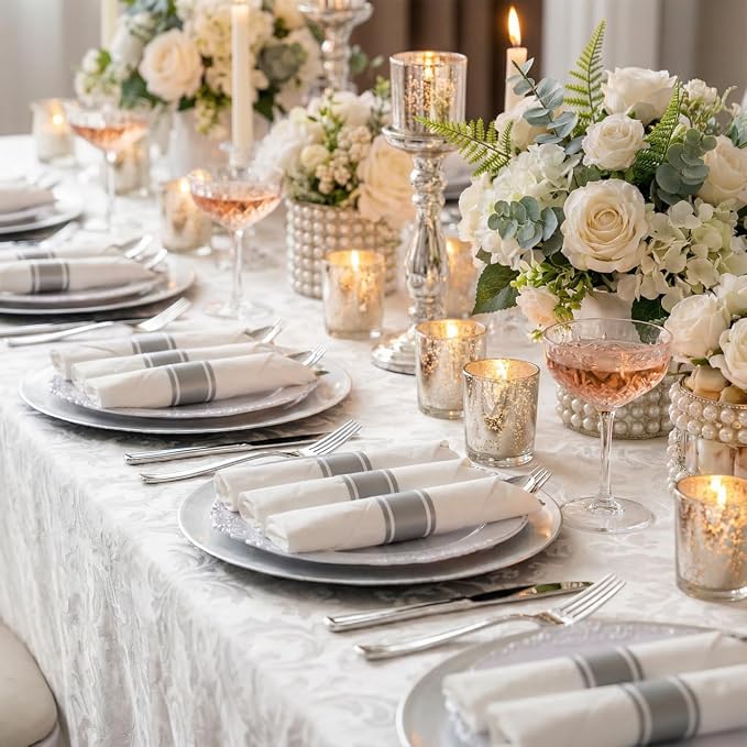 400PCS Pre Rolled Silver Plastic Silverware Heavy Duty for Wedding | Individually Wrapped Utensils, 100 Pack, Durable and Sturdy, BPA free, Include Matching napkins, For Parties, Catered Events