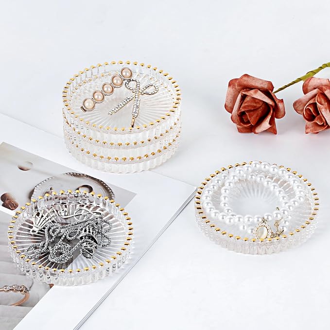 Set of 5 Modern Clear Coaster-Glass Coasters for Drinks,Clear with Gold Rim | Crystal Coasters Round Cup Mat, Coffee Table Decor for Office, Kitchen, Bar, Dining Room, Living Room, Patio