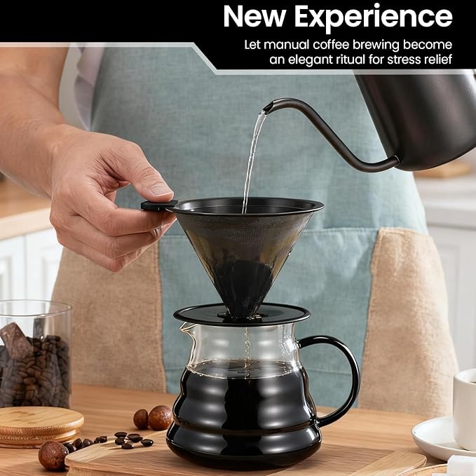 【2.0 Upgraded】 Stainless Steel Pour Over Coffee Maker, Reusable Paperless Drip Coffee Filter and Coffee Strainer for Single Cup Hand Brew, 1–6 Cup
