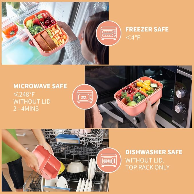 MISS BIG® Large Bento Lunch Box for Adults, 1900ml, 3 Compartments, Pink | Pink 1900ml large lunch box for adults, work meals, office meal prep, picnic, road trip, and travel.