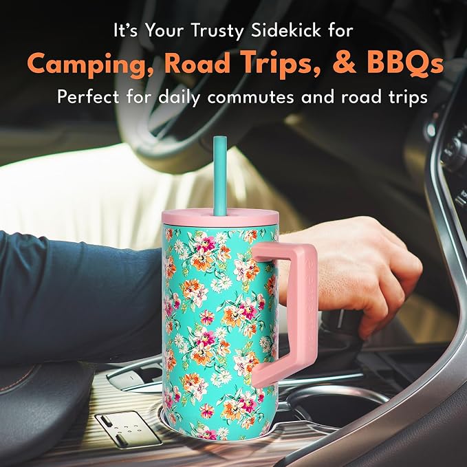 Elemental Spill Proof 40oz Insulated Tumbler with Handle & Straw Travel Mug | Stainless Steel Commuter Travel Coffee Mug for Cold Beverages, Includes 2 Straws & a Spill Proof Lid for Everyday Use