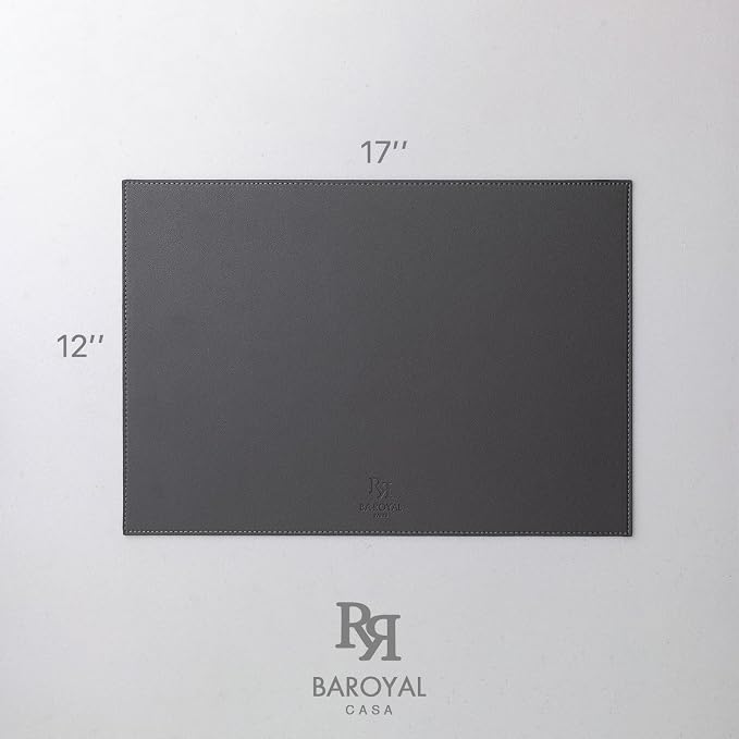 Baroyal Faux Leather Placemats Set of 4 Vinyl Washable Wipeable Table Mats for Kitchen Dining Table Heat Resistant Waterproof Modern Indoor/Outdoor Placemats Non-Slip Easy Clean Place Mats (Dark Gray)