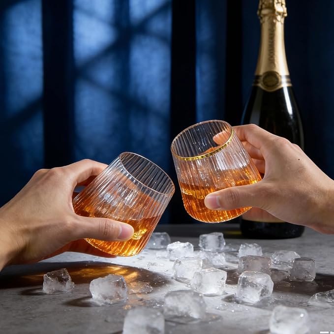 CHLJAR 40 Pack 12oz Stemless Plastic Wine Glasses, Clear Gold Rim Unbreakable Drinkware, Elegant Cups for Champagne Whiskey Cocktails, Weddings Parties Home Bars, Indoor Outdoor, Gifting Daily Use