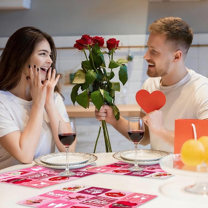 50 PCS Disposable Paper Placemats Valentine's Day Placemats | 16x11 Inch Heart Table Mats for Holiday Indoor Outdoor Party Kitchen Dining Table Decorations
