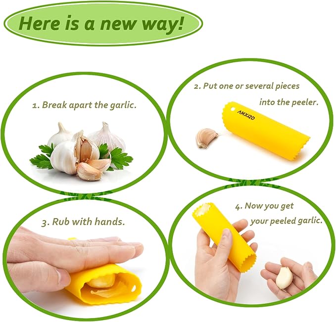 Stainless Steel Garlic Press Rocker & Silicone Peeler | Garlic Mincer Crusher Squeezer, Ergonomic Rocker, Kitchen Tool