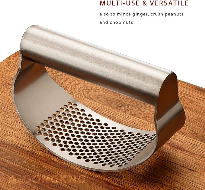 Stainless Steel Garlic Press Rocker, with Bottle Opener | Garlic Crusher Squeezer, with Bottle Opener, Fast Crusher, Easy Clean, Kitchen Tool