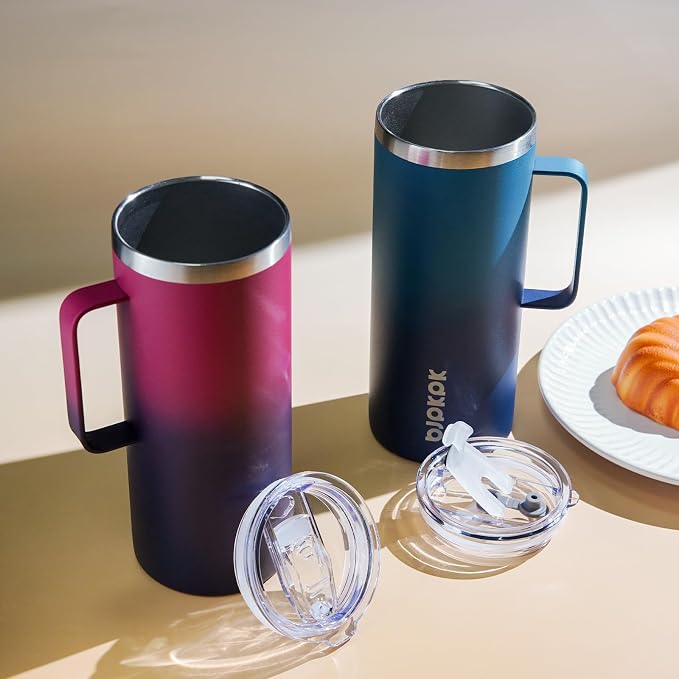 BJPKPK 32oz Insulated Coffee Mug with Handle, Stainless Steel Travel Mug | Keeps Drinks Hot & Cold, Double Wall Vacuum, 2 Lids Included, BPA-Free Coffee Tumbler for Home, Office & Travel