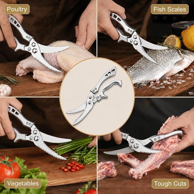 Heavy Duty Kitchen Scissors, All Purpose Kitchen Shears For Meat, Chicken, Bone, Turkey, Fish, Vegetables. Spring Loaded Multipurpose Ultra Sharp Professional Poultry Scissors