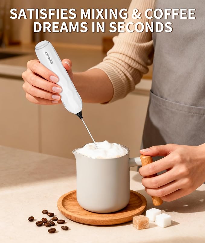 2-Pack Milk Frother Handheld with Stand, Valentines Day Gifts for Him and Her, Powerful Electric Coffee Frother, Coffee Lover Gift for Lattes, Cappuccino, Matcha & Hot Chocolate, Black/White