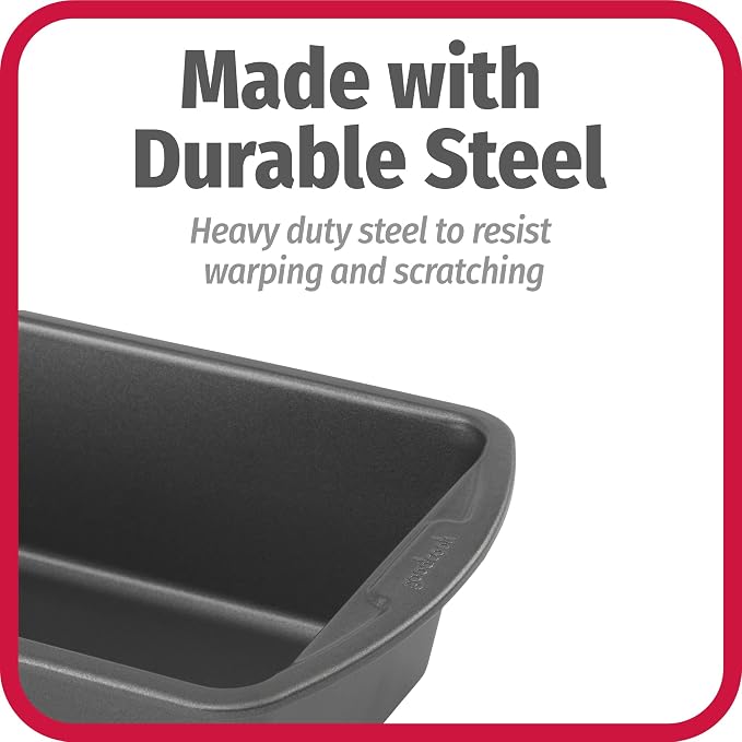 GoodCook Nonstick Loaf Pan Extra-Large Heavy-Duty Steel Bakeware with Easy-Clean Non-Stick Coating, Oven & Dishwasher Safe Pan for Meatloaf Breads Cakes Lasagnas Casseroles & More, 13 x 5-Inch, Gray