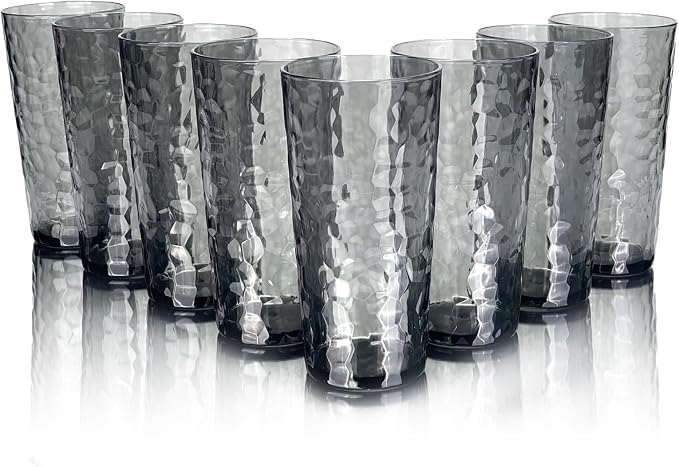 Yalin 24-Ounce Plastic Tumbler Acrylic Drinking Glasses, Reusable Plastic Cups, Stackable, BPA-Free, Shatter Proof, Dishwasher Safe, Set of 8 (Gray)