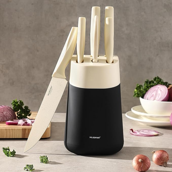 7-Piece Kitchen Knife Set ,Knife Block Sets and High-Carbon Stainless Steel Kitchen Knives for Cooking ,Dishwasher Safe,Ergonomic Handle