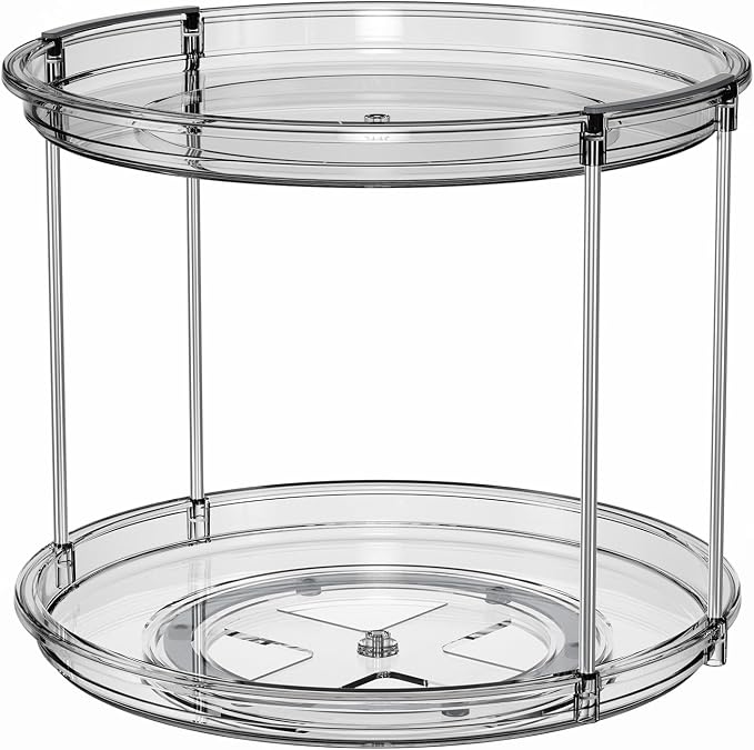 LAMU 2 Pack 2 Tier Lazy Susan Turntable Organizer 9.25'' Rotating Spice Rack Organization for Cabinet, Kitchen, Pantry, Countertop, Bathroom, Vanity, Medicine Cabinet Organizer, Grey