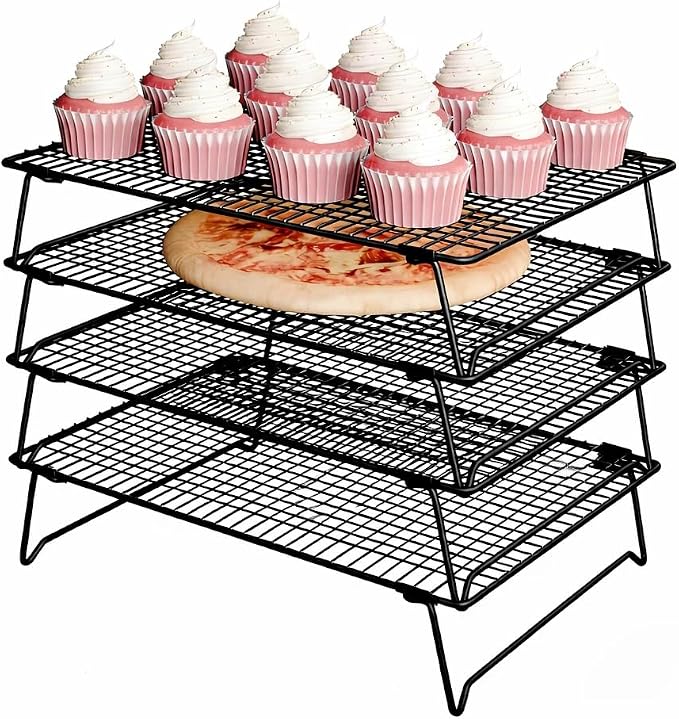 4PCS Cooling Racks for Baking and Cooking 16"x10" Stackable Cookie Rack | Cookie Cooling Wire Rack for Pizza Cake Roasting, Oven and Dishwasher Safe Baking Supplies