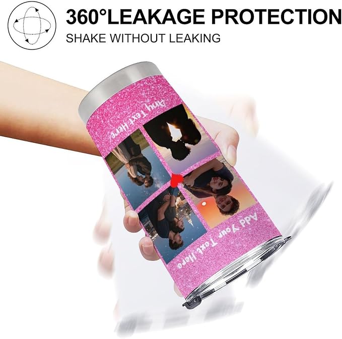 Personalized Tumbler Custom Vacuum Insulated Travel Mug Customizable Coffee Cup with Your Photos and Text Christmas Birthday Gift (4 Photos+Text)