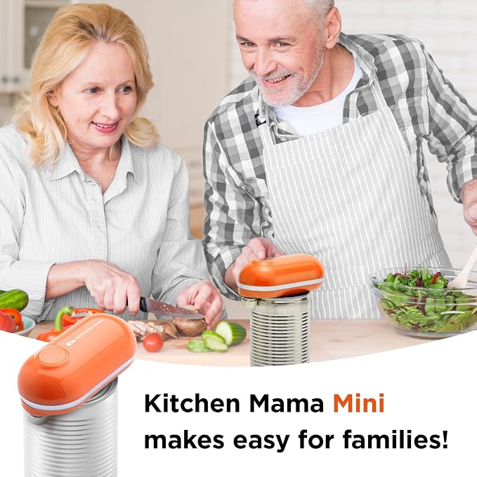 Kitchen Mama Mini Electric Can Opener Smooth Edge, Orange | Opens Can with One Press, Ultra-Compact, Hands-Free, Cordless, Battery Operated