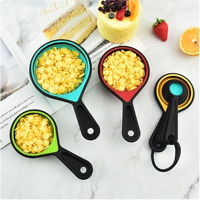 Collapsible Measuring Cups and Spoons Set, 8 Pieces | Adjustable collapsible measuring tools for kitchen & camping