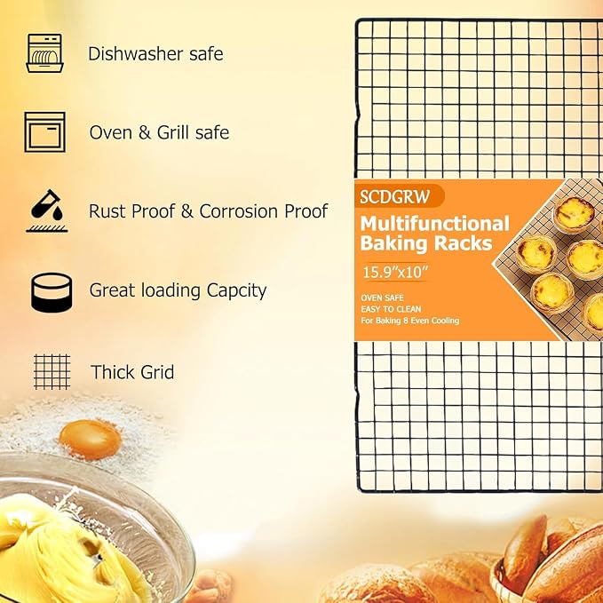Cooling Racks for Cooking 2-Pack, 10" x 16" No Warp Heavy Duty Metal Wire Rack - Fits Half Sheet & Jelly Roll Pan, Oven & Dishwasher Safe 575°F, Rust Resistant, for Baking, Roasting & Grilling