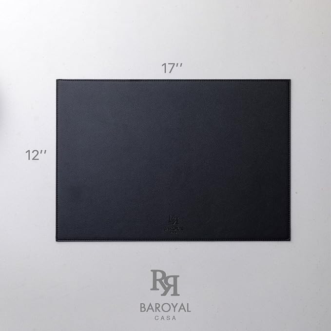 Baroyal Faux Leather Placemats Set of 8 Vinyl Washable Wipeable Table Mats for Kitchen Dining Table Heat Resistant Waterproof Modern Indoor/Outdoor Placemats Non-Slip Easy Clean Place Mats (Black)