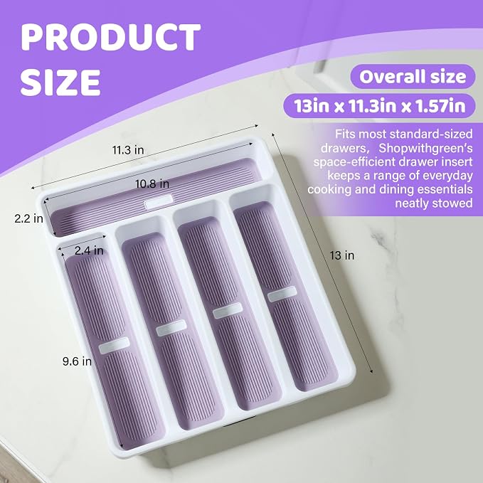 5-Compartment Silverware Organizer Tray with Icons for Kitchen Drawer | Non-slip TPR Linings,5-Compartment,High-quality Plastic,Fits Well In Standard Drawers,With Cutlery Icons