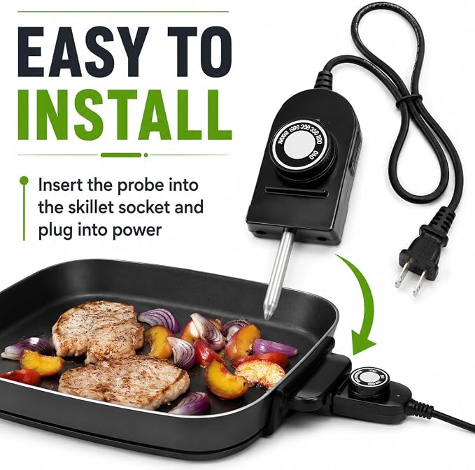 06900 Temperature Control Thermostat Cord for Presto Electric Griddles | Fits skillets, grills and frypans with 1-3/8" probe spacing; adjustable heat control reaches up to 400°F