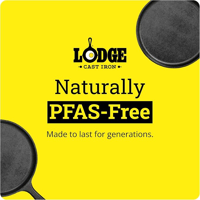 Lodge Cast Iron Set - 4-Piece Set - Pre-Seasoned Kitchen Set - Skillet, Griddle & Dutch Oven Included - PFAS-Free Non-Toxic Cookware